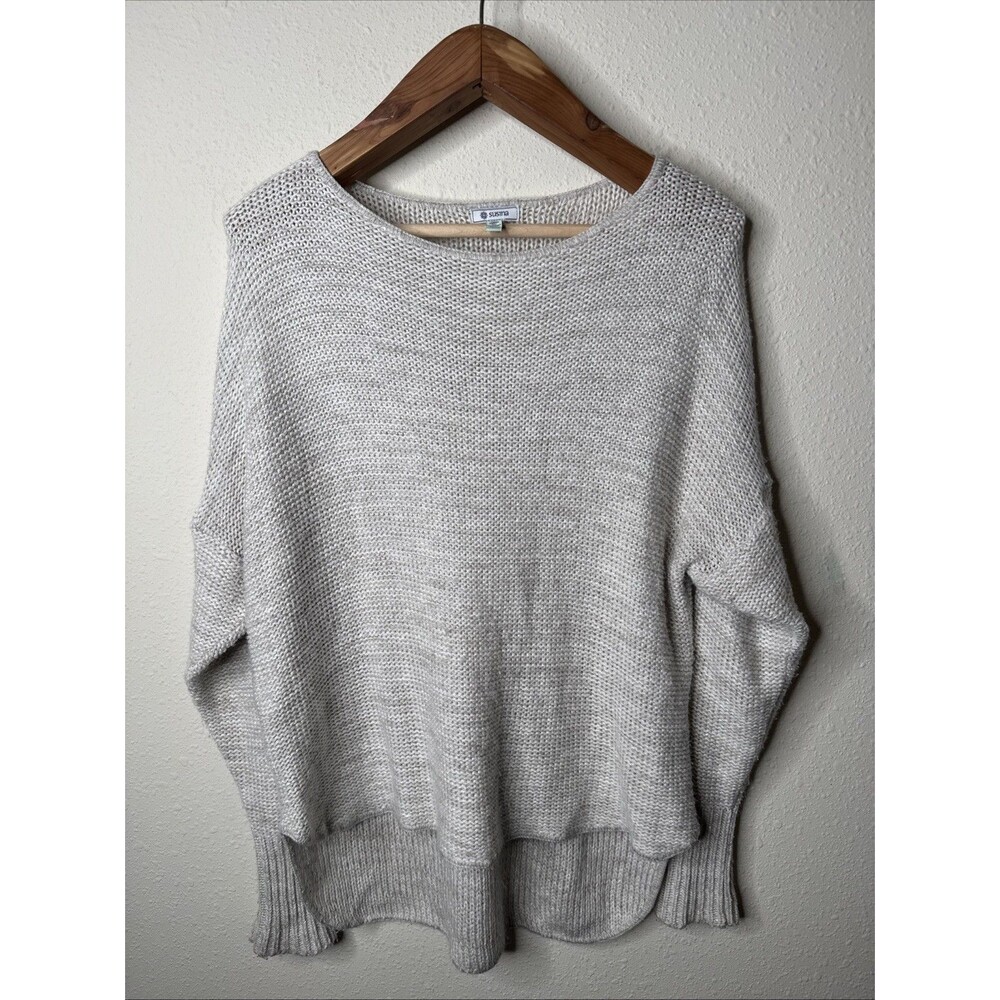 Susina Womens Hi-Low Sweater Size L Oatmeal Beige Long Sleeve Relaxed Pullover - Picture 3 of 10